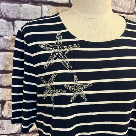 Chico's Navy, White & Silver Short Sleeve Top Size XL - Picture 2 of 8